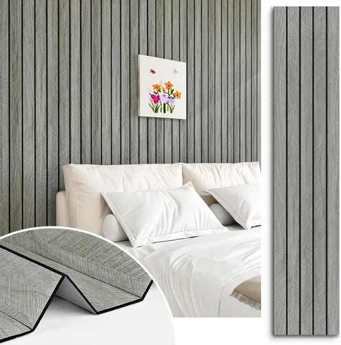 Miniatura 10 de Paneles de Madera Marrón 3D para Paredes 120" x 12" Paneles de Pared de Listones Acústicos Despegar y Pegar Paneles de Madera Autoadhesivos