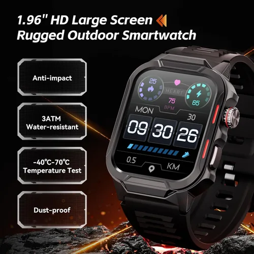 Miniatura 2 de Relojes inteligentes para hombres (respuesta/hacer llamadas), reloj inteligente de fitness de 1.96 pulgadas con frecuencia cardíaca, oxígeno