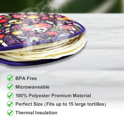 Miniatura 2 de Sophix Bolsa para calentar tortillas, tamaño grande de 12 pulgadas, este soporte de tela con aislamiento térmico mantiene las tortillas, el pan Naan