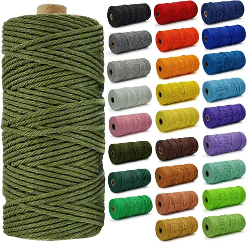 Miniatura 76 de Cuerda de Algodón 8mm x 20 Yardas - Cuerda de Macramé Natural Sin Blanquear - Cuerda de Algodón Trenzada de 3 Hilos para Colgar en la Pared, Blanco