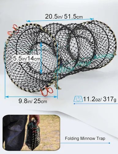Miniatura 4 de Hlotmeky Trampa de cangrejo trampa de pececillos de pesca con cuerda de mano de 32.8 ft, trampa de red de pesca de langosta plegada