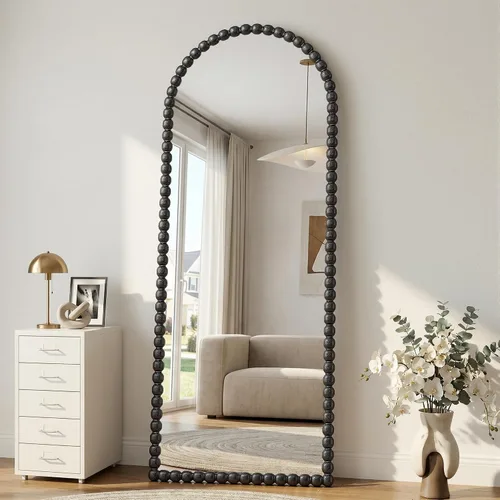 Miniatura 6 de Antok Espejo de Piso, 57"×21" Espejo Vintage de Cuerpo Completo con Cuentas, Espejo de Cuerpo Completo con Soporte, Montado para Colgar