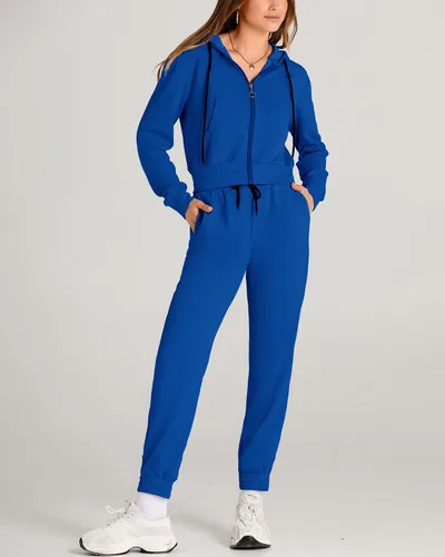 Miniatura 7 de Amkoyam Conjunto de dos piezas para mujer, de manga larga, con cremallera, sudadera con capucha y pantalones largos