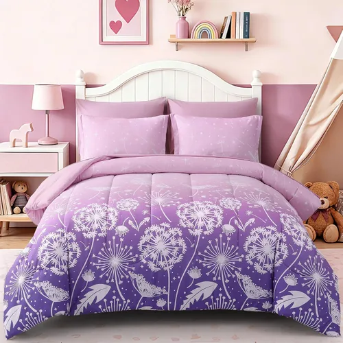 Miniatura 14 de Dinjoy Juego de edredón para niñas, tamaño individual, colorido, azul, rosa, morado, arcoíris, juego de ropa de cama de 6 piezas en una bolsa