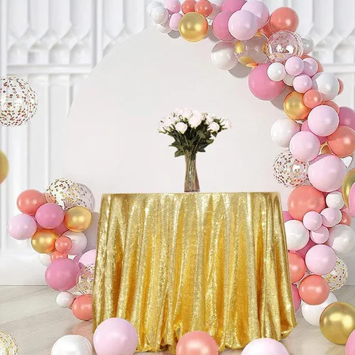 Miniatura 38 de Eternal Beauty Mantel de lentejuelas doradas de 120 pulgadas, mantel redondo brillante con purpurina para decoración de bodas, fiestas de cumpleaños
