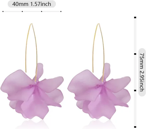Miniatura 7 de Pendientes colgantes de pétalos de flores de resina bohemia, hechos a mano, grandes y largos, con forma de rosa, de acrílico, para fiesta de verano