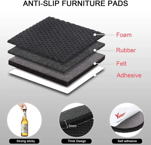 Miniatura 4 de Yelanon Almohadillas antideslizantes para muebles, 48 unidades (1+2+2 pulgadas), antideslizantes para patas de muebles, patas de goma autoadhesivas