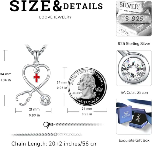 Miniatura 107 de Collar de alas de ángel de plata de ley 925, ángel de la guarda, enfermera RN caduceo, dije de ángel de cristal, joyería de regalo para mujer