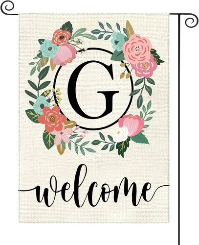 Miniatura 13 de Bandera de jardín con letra monograma, floral, 12 x 18 pulgadas, doble cara para exterior, pequeña de arpillera, familia, apellido, bandera inicial