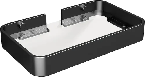 Danpoo Estante de Pared Pequeña de 8 Pulgadas, Vidrio Templado Transparente con Marco de Aluminio Negro Mate – Elegante Organizador Flotante para