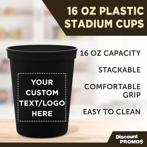 Miniatura 3 de DISCOUNT PROMOS Vasos de plástico personalizados para estadios, 16 onzas, juego de 100, paquete personalizado a granel, perfecto para cumpleaños