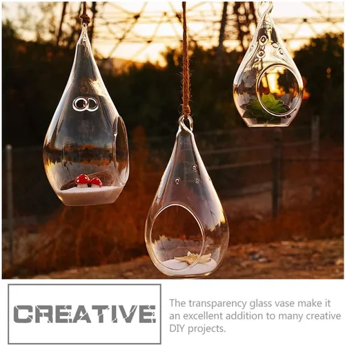 Miniatura 6 de HANABASS 2 piezas de globos de cristal colgantes en forma de lágrima portavelas para plantas, terrario, orbes de aire, Tillandsia, suculentas