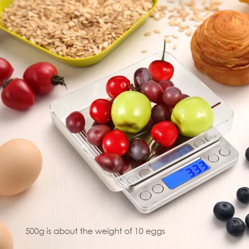 Miniatura 3 de (Actualizada) AMIR Báscula Digital de Cocina, 500g Báscula Mini de Bolsillo para Joyería, Báscula de Alimentos, Báscula de Café, Pantalla LCD