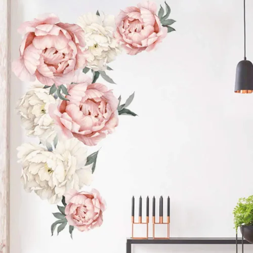 Miniatura 5 de Horoper Pegatinas de pared florales de peonía, calcomanías de flores de pared familiar, calcomanías de flores de peonía, carteles de pared florales