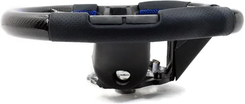 Miniatura 4 de IKON MOTORSPORTS, Volante compatible con Ford Mustang 2010-2014, Kit de reemplazo de cuerpo de volante en fibra de carbono y cuero con costura azul