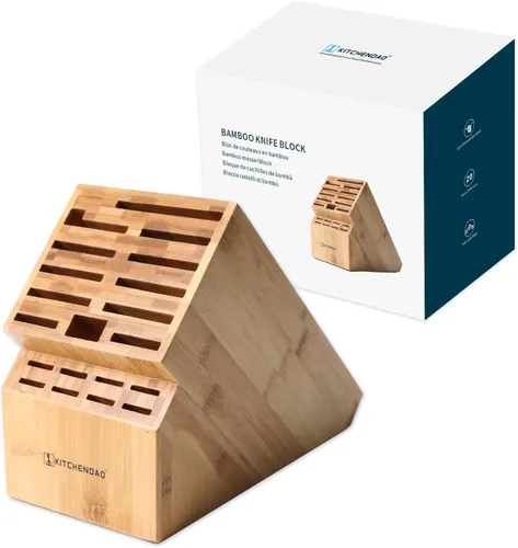 KITCHENDAO Bloque de cuchillos de bambú de 20 ranuras sin cuchillos, soporte universal para cuchillos de cocina, con múltiples tipos de cuchillos,