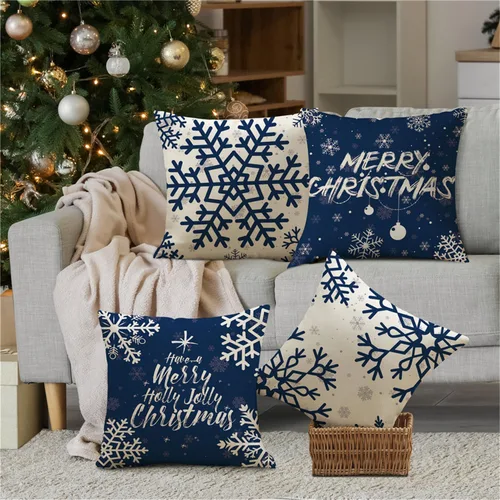 Miniatura 4 de Fundas de Almohada de Navidad 16x16 Azul Decoraciones de Navidad Copo de Nieve Fundas de Almohada Decorativas Feliz Navidad Decoración de Vacaciones