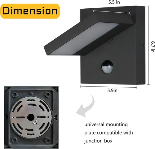 Miniatura 7 de Lustrlach Lámpara LED de pared con sensor de movimiento para exteriores, montaje en pared exterior con cabezal de lámpara ajustable para casa