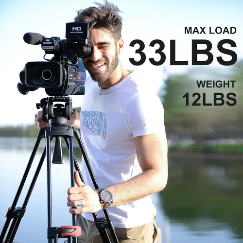 Miniatura 7 de miliboo Trípode de alta resistencia para video profesional, trípode de cabeza fluida con amortiguación ajustable, trípode de fotografía para equipos