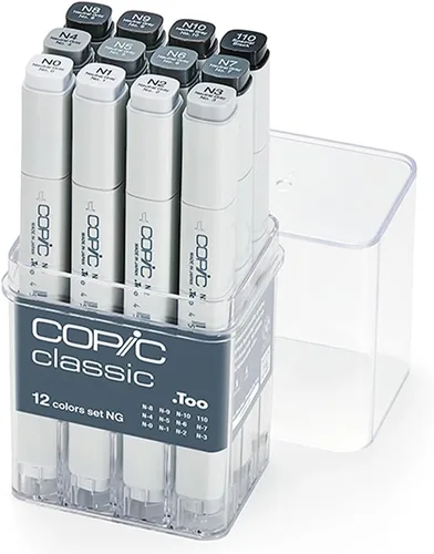 Copic Clásico, marcadores de alcohol, juego de 12 unidades color gris neutro (Nueva Ver.)