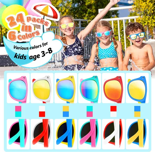 Miniatura 8 de GIFTINBOX Gafas de sol para niños a granel, paquete de 12 lentes de sol para niños con protección UV para niños y niñas, suministros de fiesta