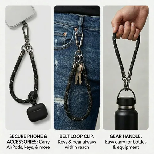 Miniatura 5 de Correa de muñeca para teléfono celular, correa de muñeca para teléfono celular alrededor de la mano con parche de cordón (negro reflectante)