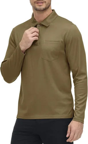 Miniatura 16 de Rdruko Polo para hombre con bolsillo de manga larga de secado rápido para golf al aire libre con cuello