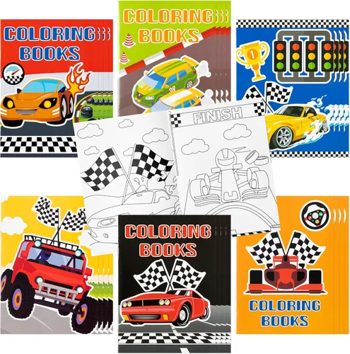 JAPBOR 24 libros para colorear de autos de carreras a granel para recuerdos de fiesta de niños, libro de colores artísticos de carreras para bolsas