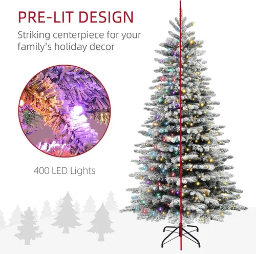 Miniatura 3 de HOMCOM - Árbol de Navidad artificial de pino de montaña preiluminado de 6.5 pies, árbol de Navidad con nieve, árbol de Navidad realista con bisagras