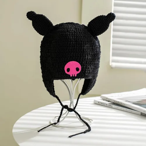 Miniatura 2 de Crochet Kurom Beanie Knit Bunny Hat con orejas Y2k Skull Caps para disfraz de Halloween Cosplay