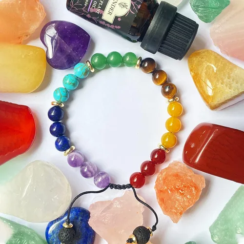 Miniatura 7 de 7 Chakra Bracelet Real Crystal Stone Beads Essential Oil Set Yoga Meditation Protection Lava Rock Jewelry Gifts for Women Men