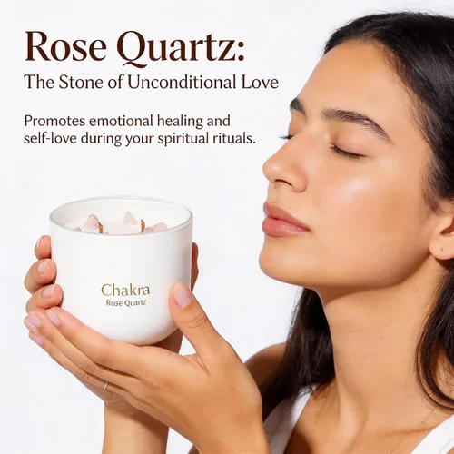 Miniatura 3 de Vela de cristal de cuarzo rosa, cera de soja de 12 onzas para aromaterapia para meditación y alivio del estrés, mechas de madera agrietada duales, 6