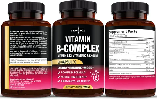 Miniatura 7 de Complejo de vitamina B para hombres y mujeres - Hecho en Estados Unidos - Complejo B: B1, B2, B3, B5, B6, B7, B8, B9, B12 con vitamina C, colina