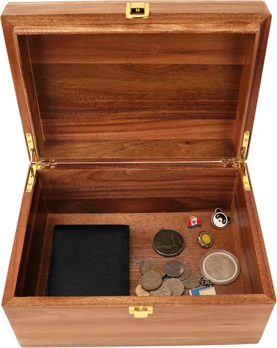Miniatura 7 de Caja de almacenamiento de madera con tapa, caja de almacenamiento para guardar joyas, monedas, tarjetas, tesoro pequeño, caja decorativa de acacia