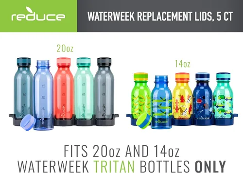 Miniatura 3 de Reduce Waterweek Tritan - Juego de tapas de repuesto, 5 unidades, diseño atornillado, se adapta a botellas de agua reutilizables Waterweek de 14