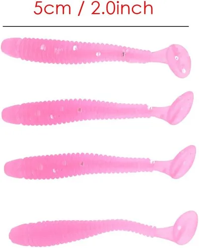 Miniatura 3 de 50 señuelos de pesca suaves de 2.0 in, cebo de pesca de plástico, cola en T, cebos para gusanos, accesorios de aparejos de pescado, 9 colores Rosa