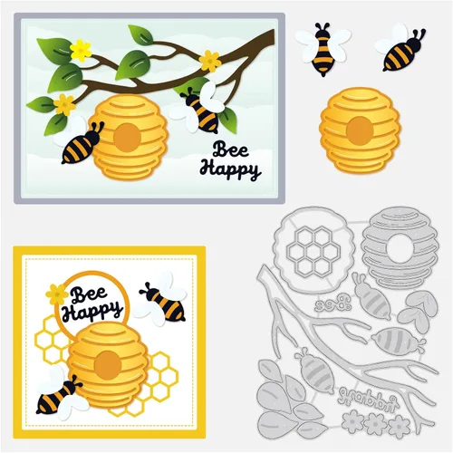 BENECREAT Troqueles de corte de abeja y ramas de flores de miel de 5.5 x 4.5 pulgadas, plantillas de metal para álbumes de recortes, fabricación de