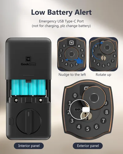 Miniatura 6 de Geek Smart Cerradura de cerrojo de huellas dactilares con teclado, cerrojo inteligente con código, cerraduras electrónicas para puerta delantera