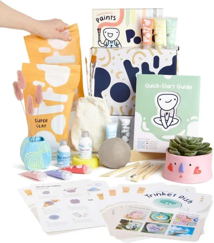 Pott'd Arcilla que se seca al aire para adultos. Kit de cerámica casera para principiantes para adultos. Kit de manualidades DIY para adultos. El