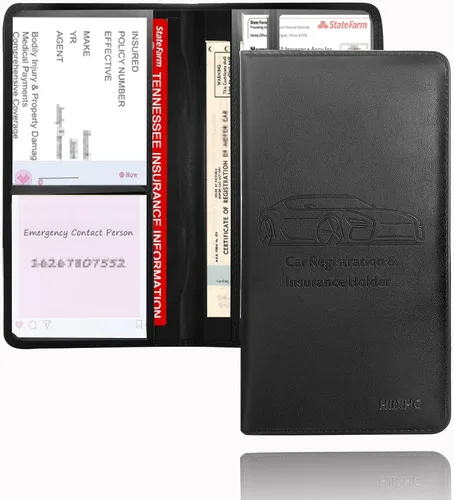 Miniatura 33 de Portador de Tarjeta de Registro e Seguro de Automóvil - Cartera Estuche Organizador de Documentos y Papeles de Automóvil de Cuero para Guantera