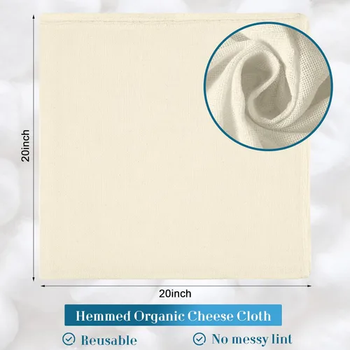 Miniatura 2 de Peryiter 40 paños de queso de 20 x 20 pulgadas para colar estopilla de grado 100 para colar con dobladillo de algodón sin blanquear, bolsas de tela