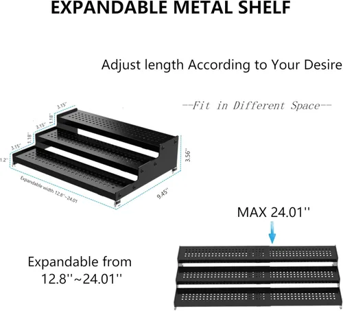 Miniatura 2 de Organizador de especias expandible con estante de 3 niveles, diseño moderno resistente, antideslizante y visibilidad, ideal para armario de cocina