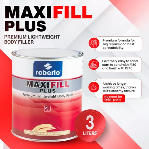 Miniatura 2 de Roberlo Maxifill Plus Premium - Relleno ligero de carrocería de 3 litros + endurecedor - Fácil de lijar, alta capacidad de dispersión