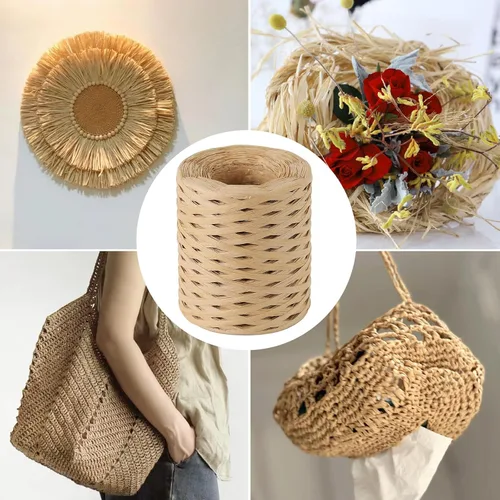 Miniatura 7 de Cinta de papel de rafia de 984 pies para envolver regalos, cintas de papel retorcidas, papel de embalaje para Navidad (balsa + rojo + verde oscuro)