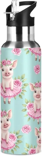 Miniatura 8 de Cute Watercolor Pigs Flower Crowns Insulated Stainless Steel Water Bottle with Straw 20 Oz Leakproof Water Bottles, BPA-Free Sports Water Bottle