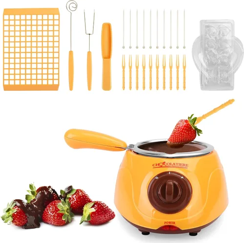 Juego de fondue de fusión de 8.45 onzas, mini olla eléctrica de chocolate, fuente de fondue de chocolate, máquina calentadora para chocolate con