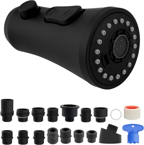 Miniatura 18 de Hibbent Cabezal pulverizador extraíble, boquilla rociadora de 3 funciones certificada por NSF/ANSI/CAN 61 y CUPC, 15 adaptadores, repuesto de Bronce