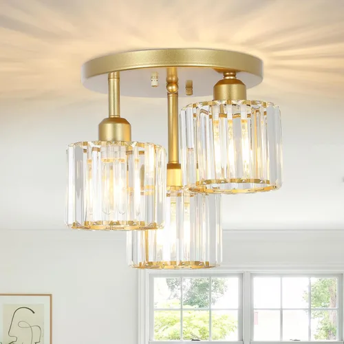 Miniatura 14 de PAUFUL Lámpara de Techo Semiempotrada de Cristal, Lámparas de Techo Modernas de 3 Luces Cerca del Techo, Lámparas de Cocina Negras con Pantalla