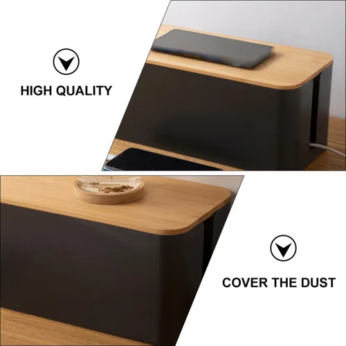 Miniatura 3 de SUPVOX Cable Management Box Cable Wire Case Wood Grain Black Medium Size Power Line Organizer Storage Box for Desk and Home