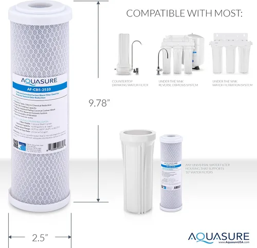 Miniatura 7 de Aquasure Pioneer Series - Filtro de repuesto de 5 micrones para ósmosis inversa y filtro de agua debajo del fregadero, 10 x 2.5 pulgadas